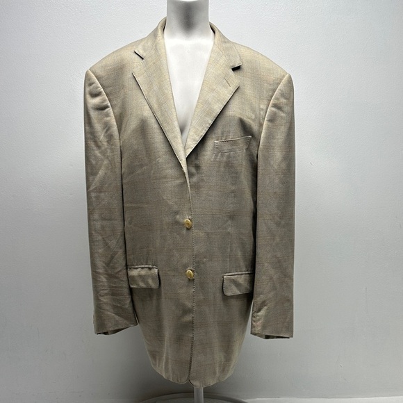 Ermenegildo Zegna Blazer Sports Coat Button Down Cashmere Silk Plaid Tan Men 52R
